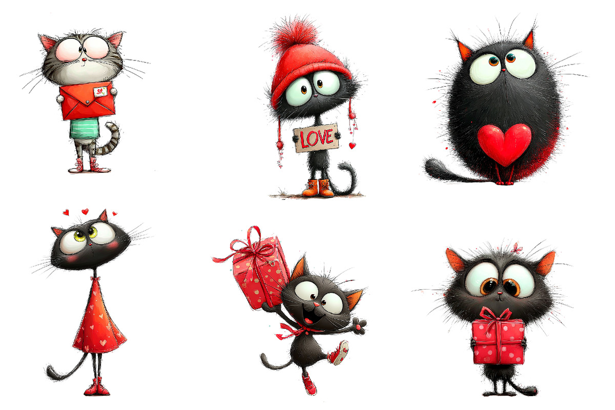 whimsical cats valentines day clipar, an Illustration by CreationArt (Photo 2 of 6)