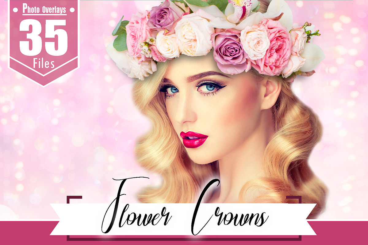 35 flower hair crown overlay, a Layer Style Add-On by OverlayBox (Photo 1 of 6)