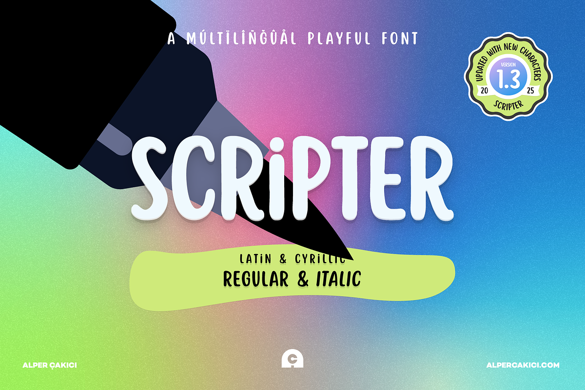 Scripter Fun Font with 104 Language Support, image size:1200x800