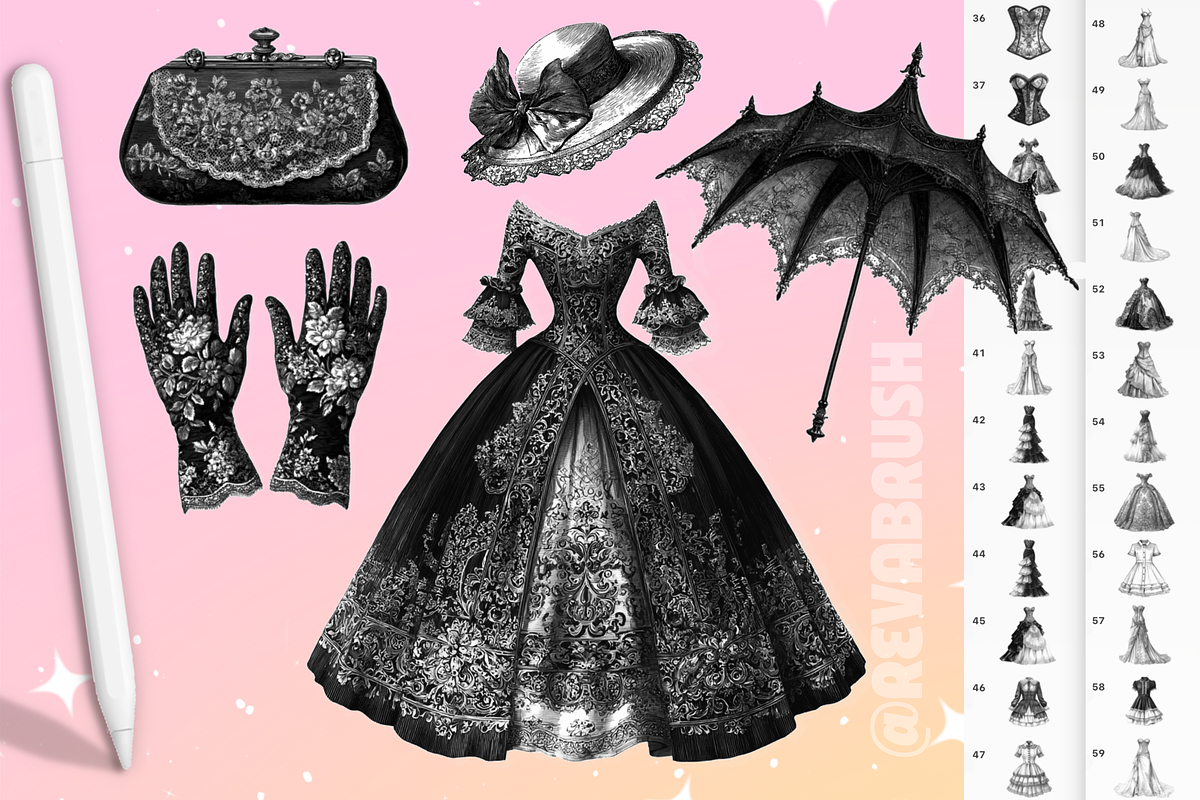 Procreate Vintage Clothes brushes, a Brush Add-On by Revabrush (Photo 6 of 10)