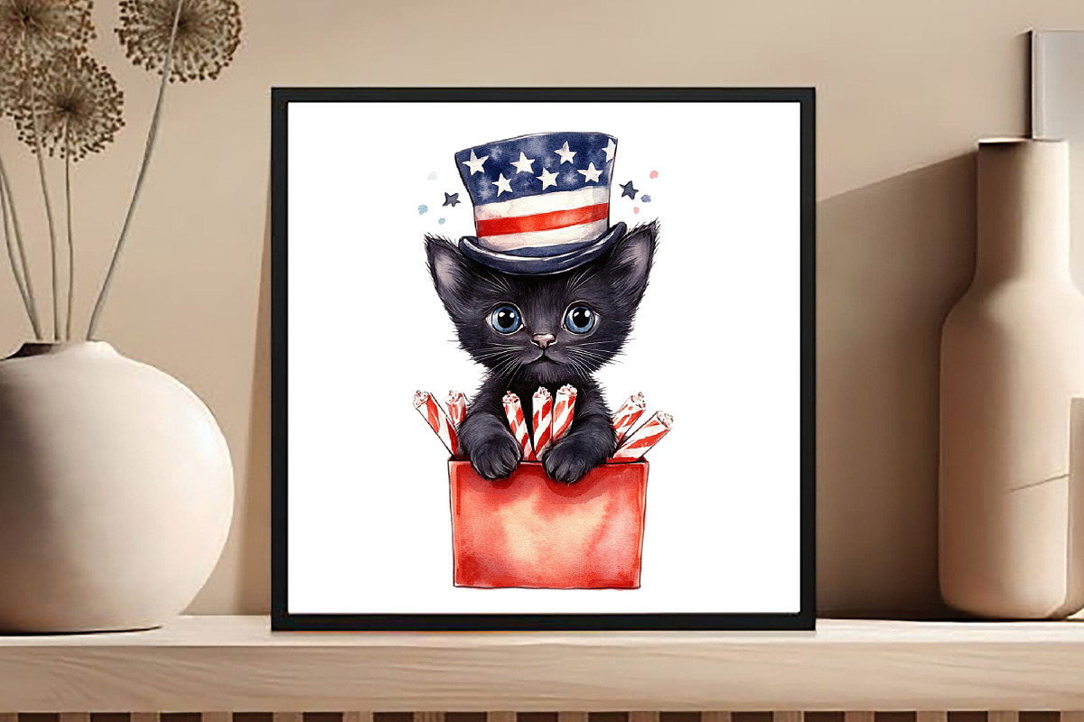 watercolor Cute Cat 4th of july, an Illustration by DreamCafeArt (Photo 5 of 5)