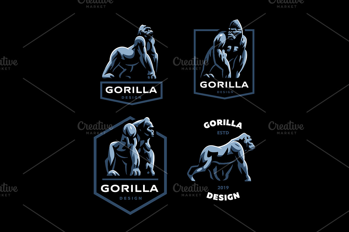 Gorillas vector set, an Animal Illustration by Masterlevsha (Photo 2 of 3)