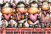 Whimsical Valentine Cow Clipart, an Illustration by SVGArt (Thumbnail 1 of 8)