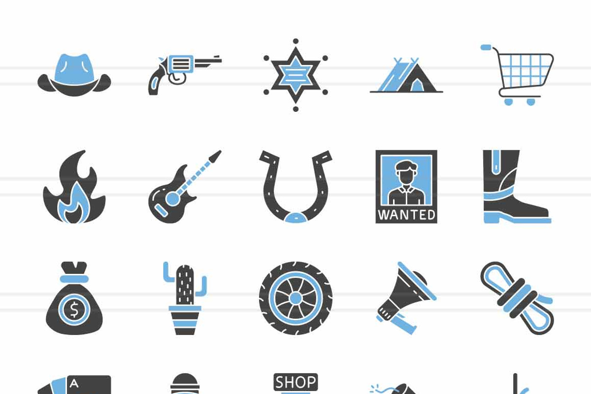 50 Wild West Blue & Black Icons, an Icon by IconBunny (Photo 2 of 2)