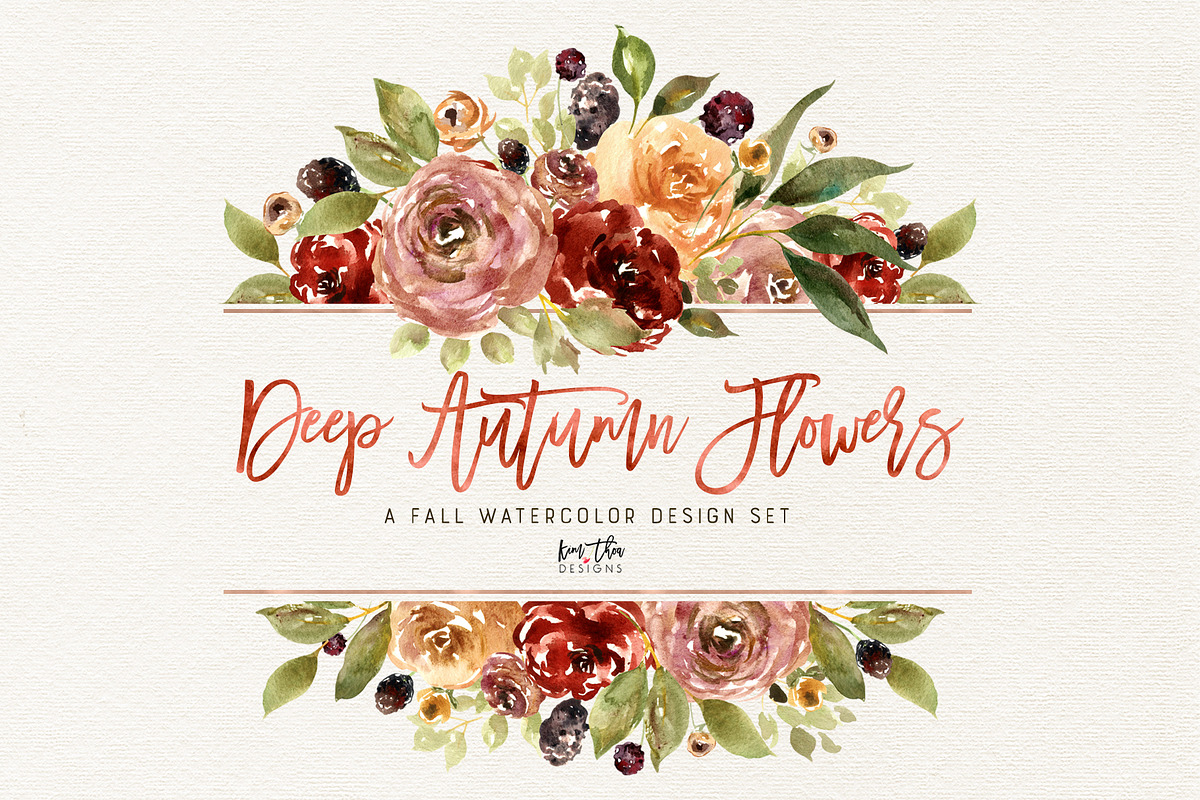 Deep Autumn Watercolor Flowers, an Illustration by Kim Thoa Designs (Photo 1 of 10)
