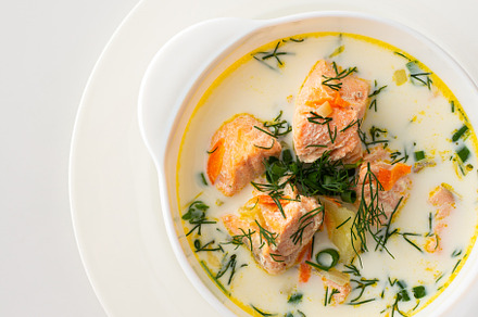 Salmon fish soup, a Food & Drink Photo by Pandateam