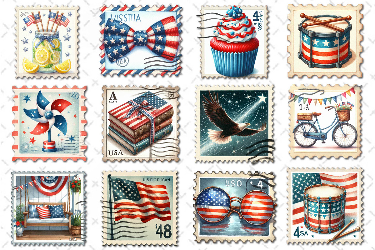 4th of July Postage Stamp Clipart, an Illustration by Dream Creation (Photo 3 of 5)