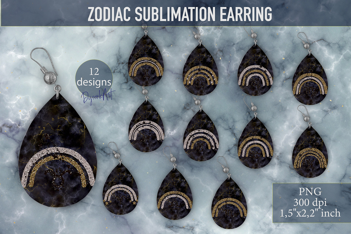 ZODIAC Teardrop Earring Sublimation, a Design Template by DysenkaArt