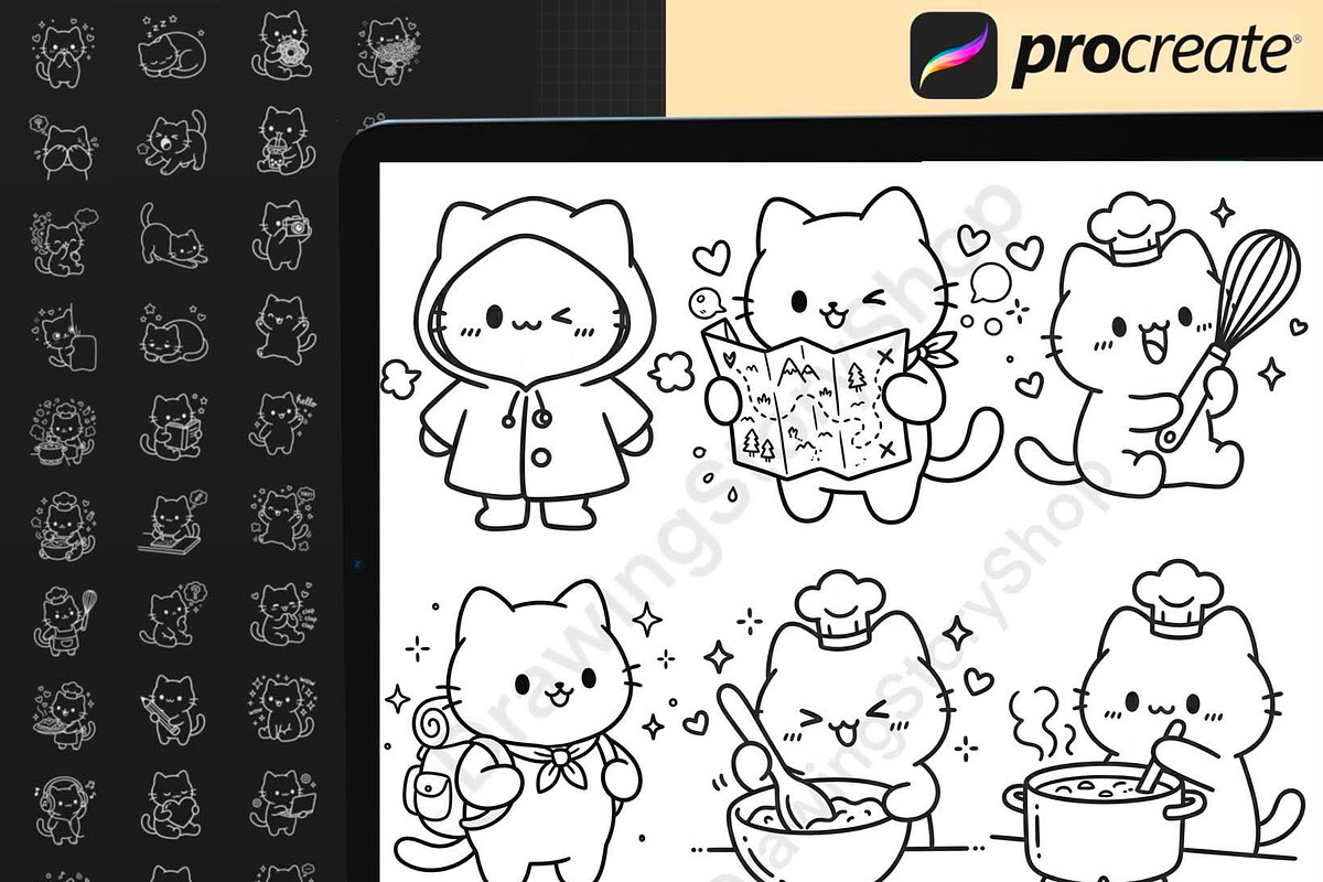 130 Procreate Cute Kawaii Cat Stamps, a Brush Add-On by DrawingStoryShop (Photo 5 of 6)