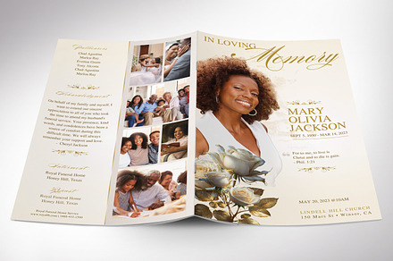 Classic Rose Funeral Program Canva, a Brochure Template by Godserv Designs