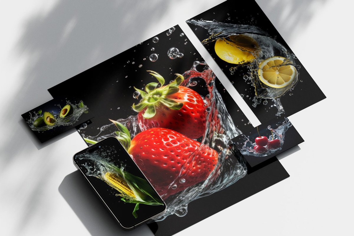 Fruits and vegetables in water, an Object Graphic by Handmadefont (Photo 7 of 11)