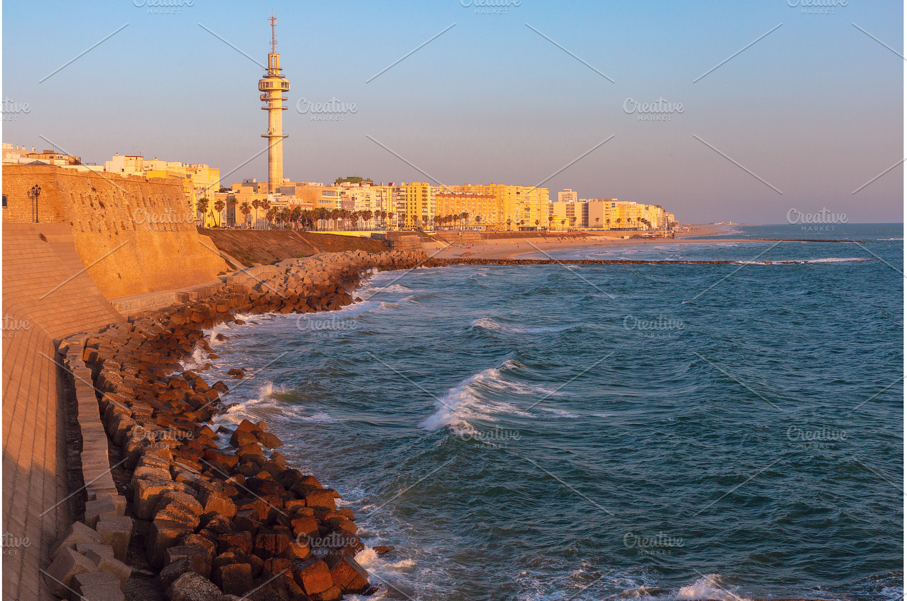 Cadiz seawall and Atlantic coast at, an Architecture Photo by kavalenkava