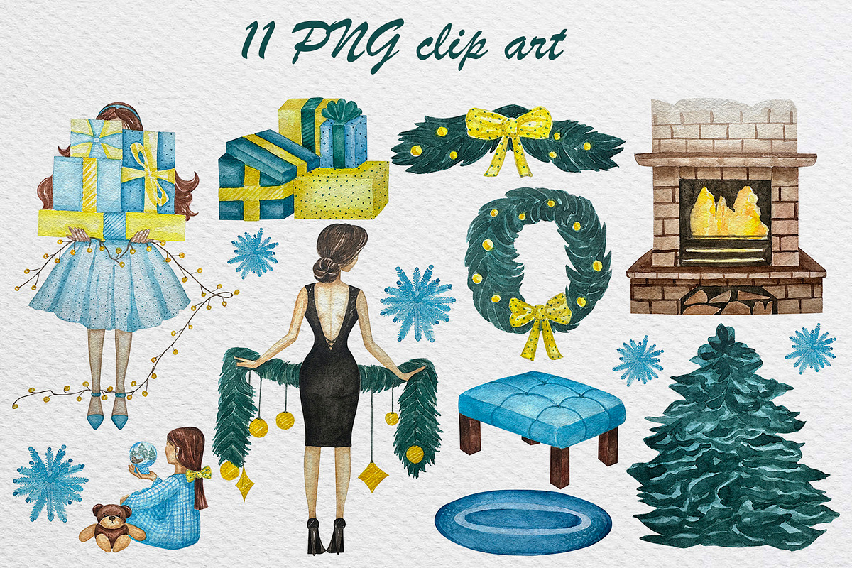 Hand Drawn Christmas Watercolor Clip, a Seasonal Illustration by Fresh art by Larysa (Photo 2 of 5)