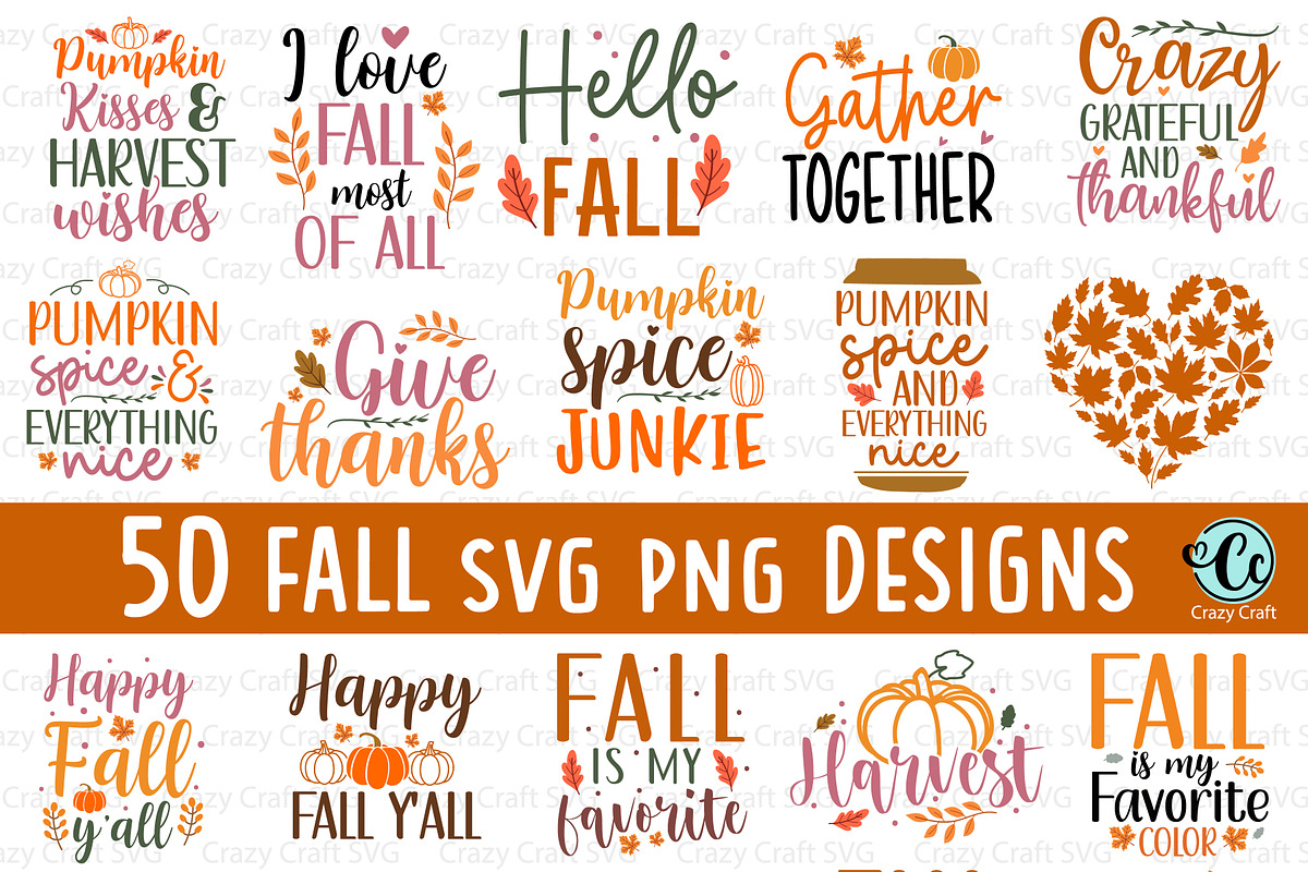 50 Fall SVG Bundle, Autumn Quotes, a Seasonal Illustration by CrazyCraft (Photo 3 of 9)
