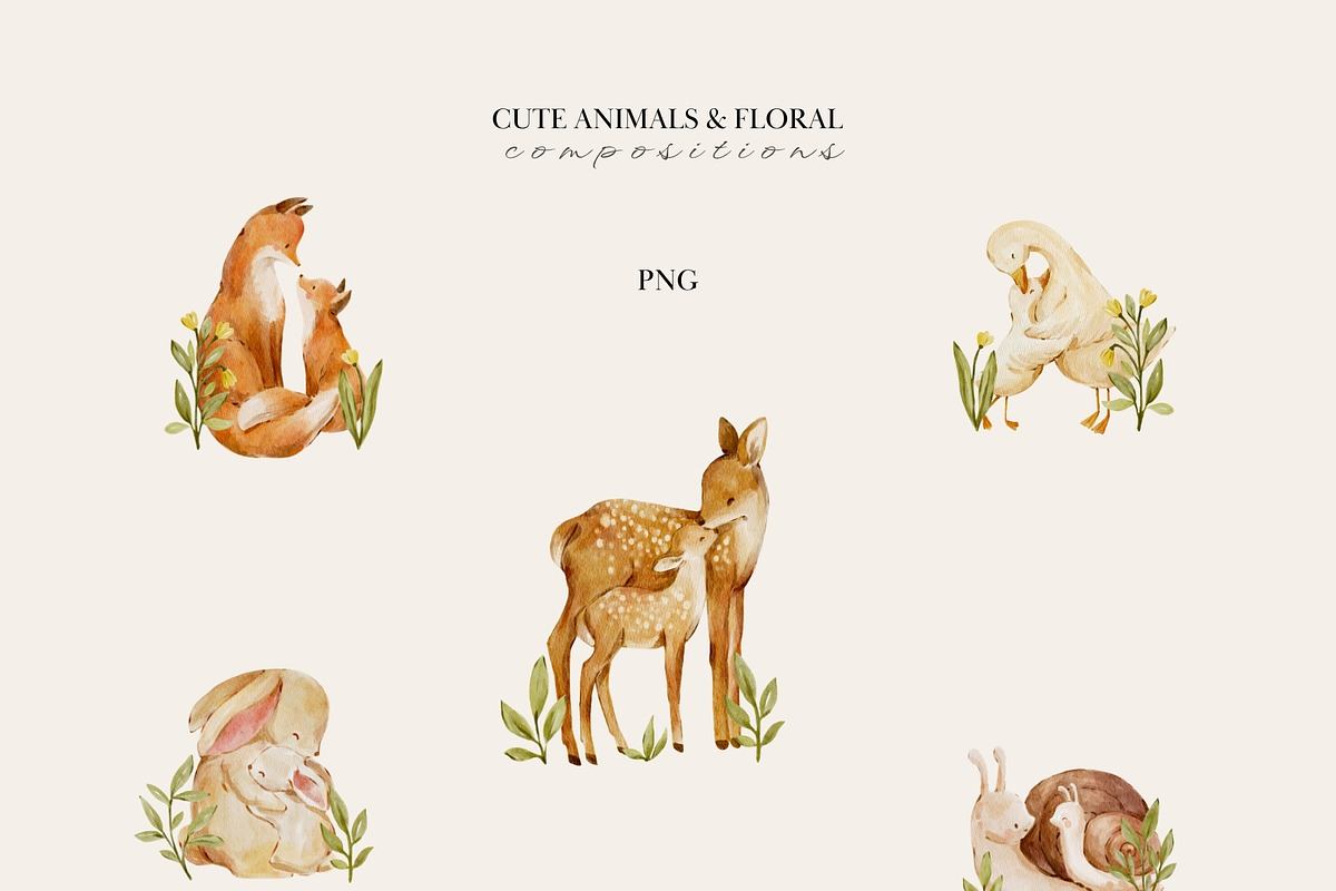 Watercolor Woodland Mom & Baby Set, an Animal Illustration by Jenteva Art (Photo 3 of 14)