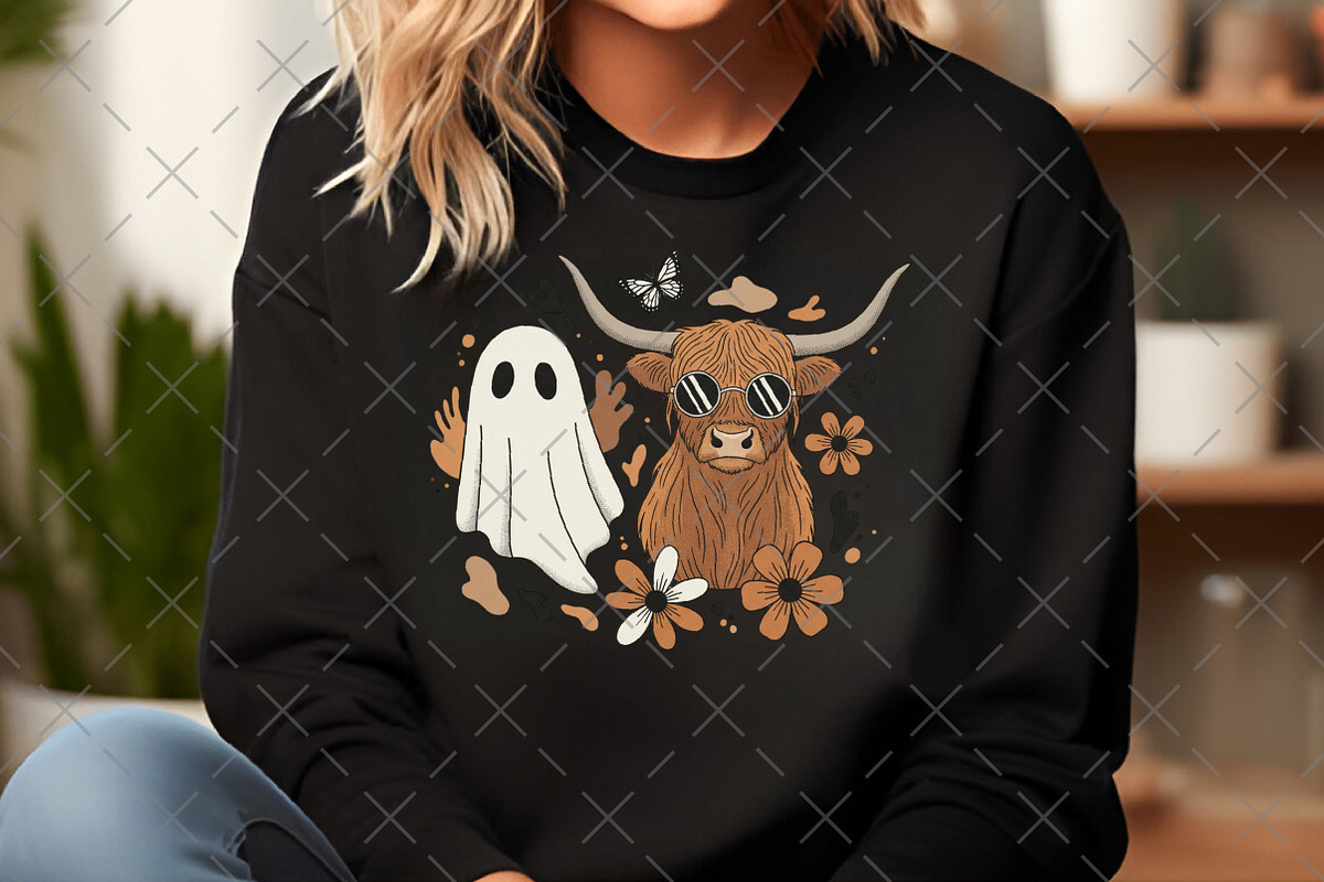 Floral Fall Highland Cow Ghost PNG, an Illustration by Craft Nest (Photo 6 of 6)