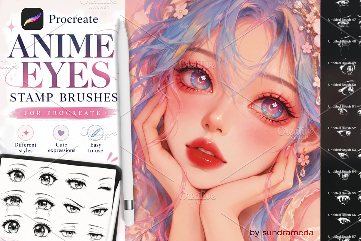 Anime & Manga Eyes Procreate Stamps, a Brush Add-On by sundrameda (Photo 1 of 12)