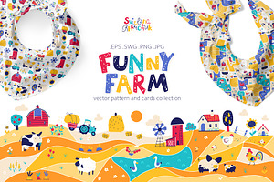 Funny farm vector patterns and cards