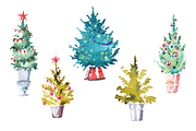 Watercolor Set of 5 Christmas trees, a Seasonal Illustration by masha gross (Thumbnail 1 of 4)