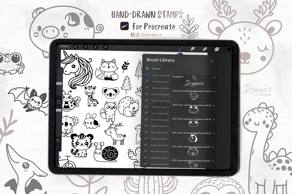 Animal Doodles Procreate stamps 019, a Brush Add-On by Drawberx (Photo 2 of 6)