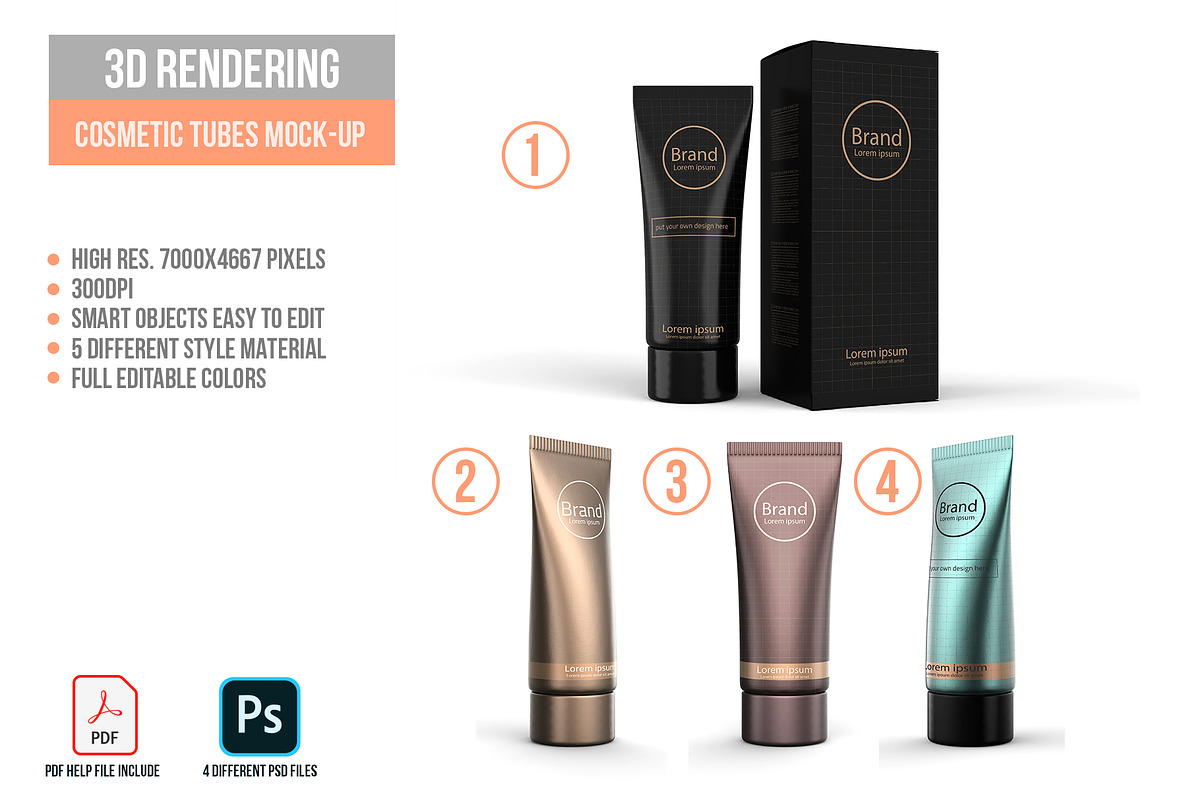 3D Rendering Cosmetic Tubes Mock-up, a Packaging Mockup by graystudio (Photo 2 of 50)