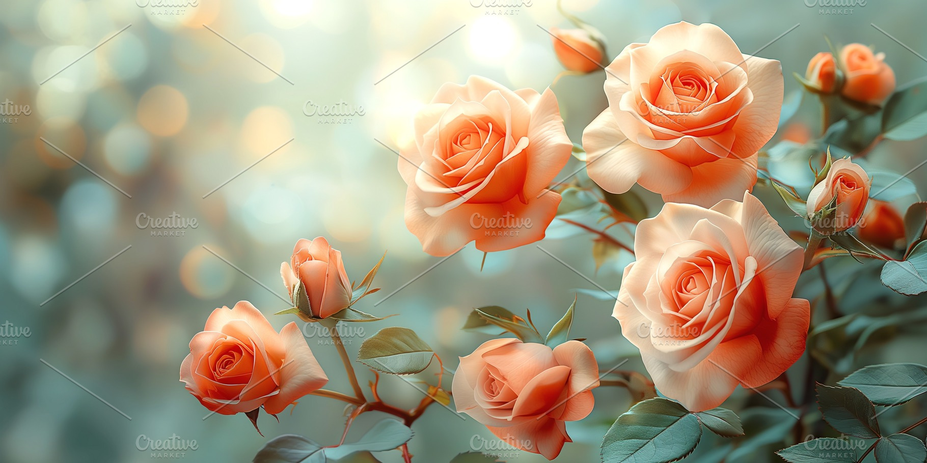 A beautiful arrangement of peach roses in bloom, exuding romance and warmth., a Business Photo by ImageMir