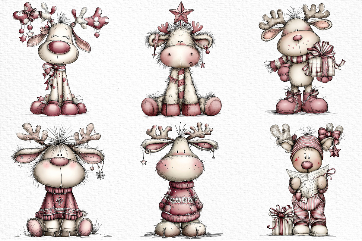 Quirky Christmas Reindeer Clipart, an Illustration by Craft Nest (Photo 2 of 6)