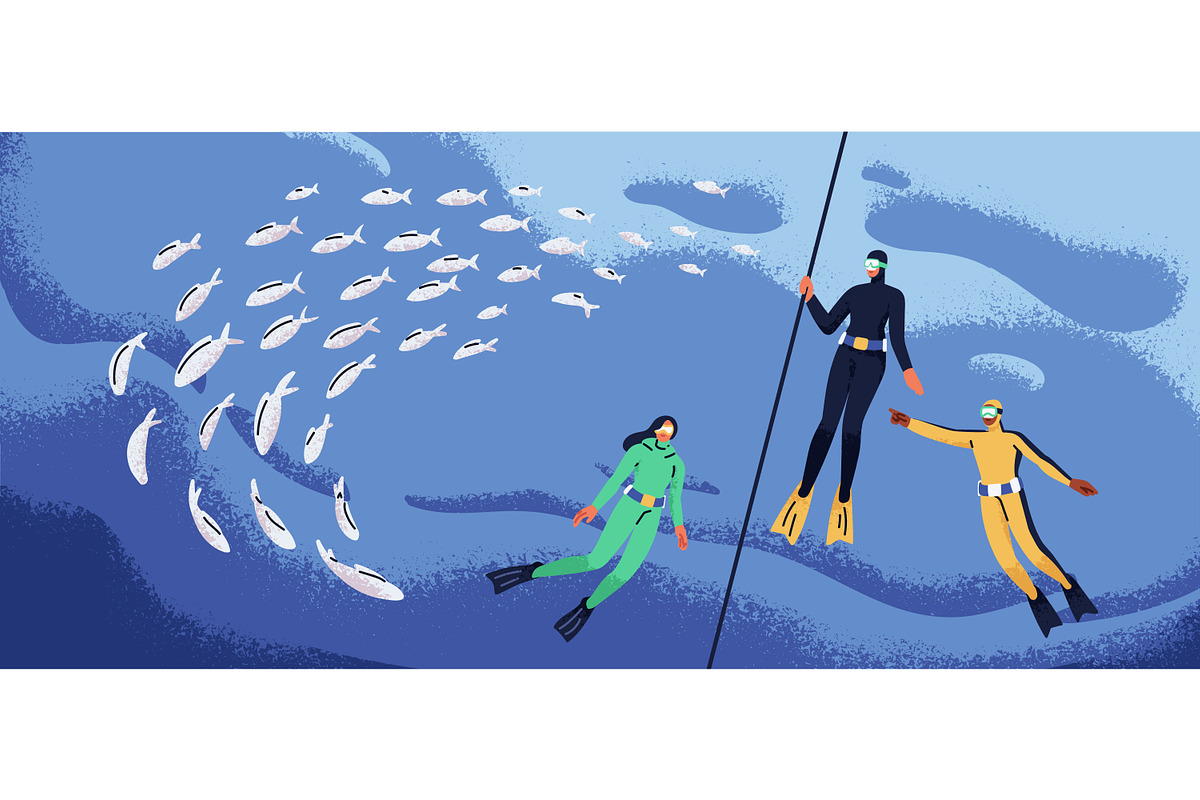 Divers swimming underwater, sea set, a Person Illustration by Good Studio (Photo 5 of 5)