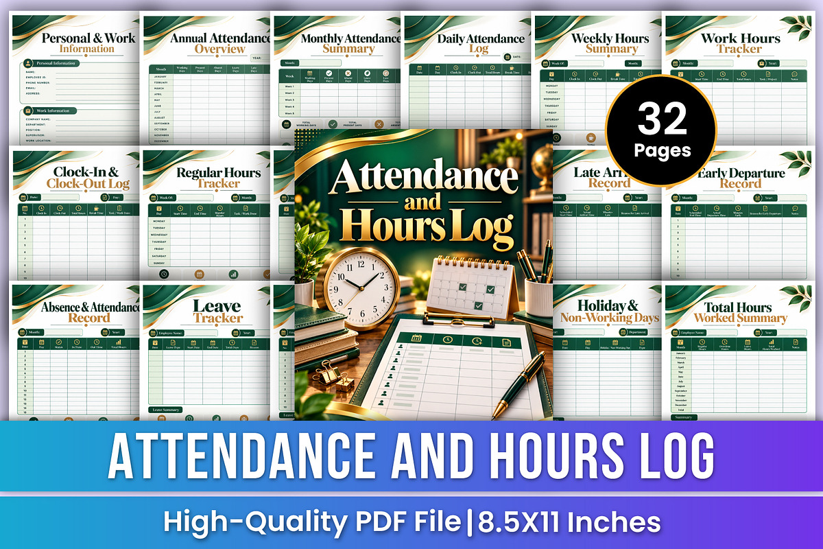 Attendance and Hours Log | Employee, a Stationery Template by Mustafiz (Photo 1 of 4)