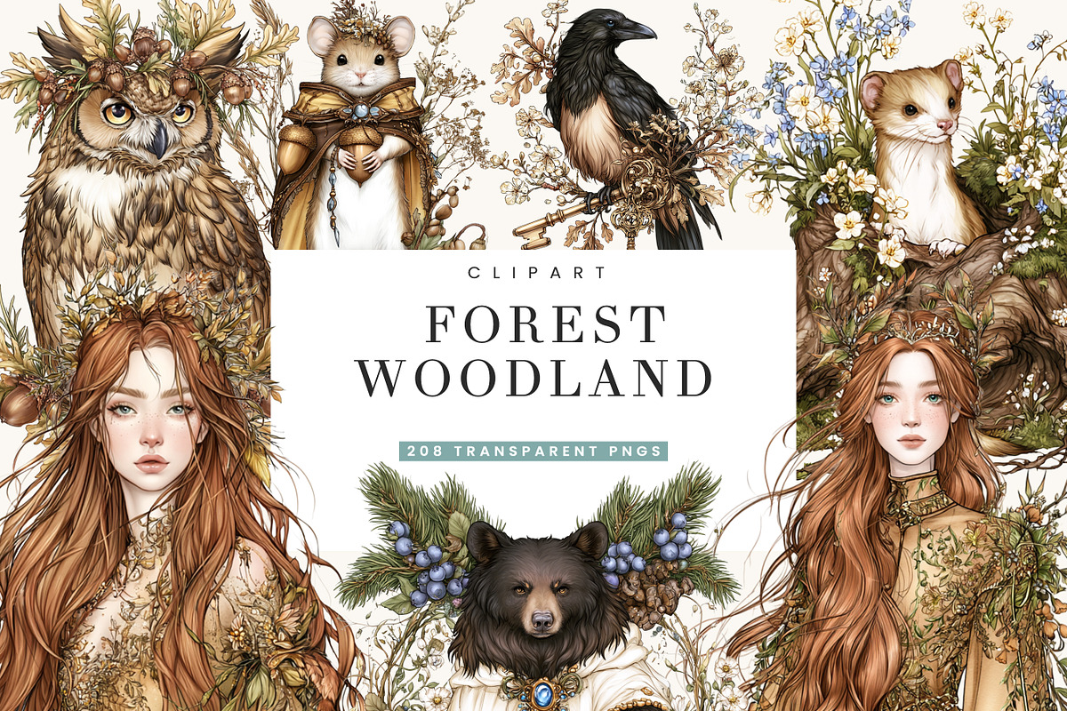 Forest Woodland Clipart Bundle, an Object Illustration by BusyDaydesign (Photo 1 of 9)