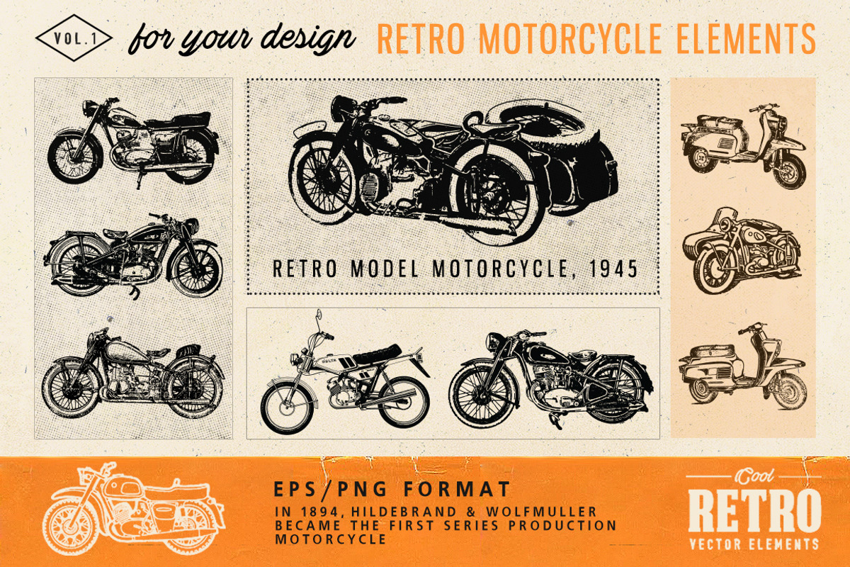Motorcycle Retro Set, an Illustration by Retro Machine (Photo 4 of 6)