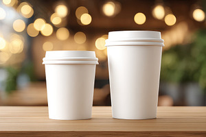 Two coffee cups on a wooden table, a Food & Drink Photo by AlyaAnd