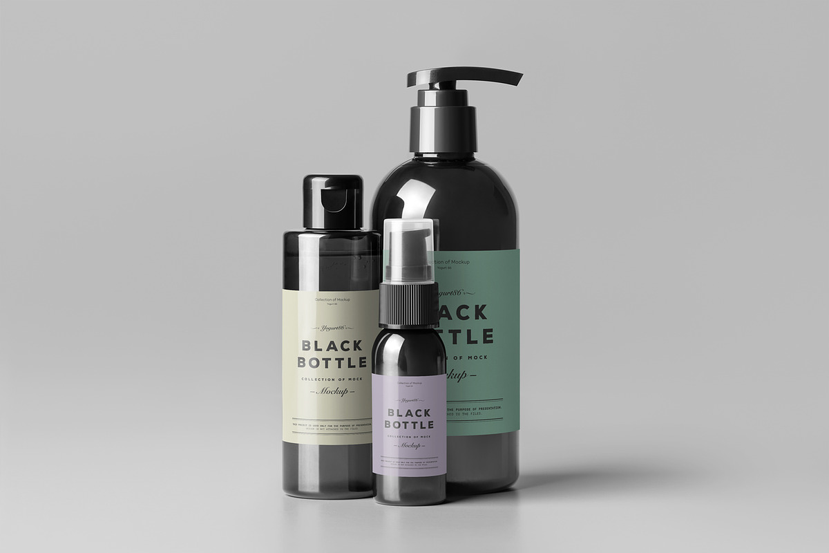 Black Bottles Cosmetic Mockup, a Cups & Container Mockup by Yogurt86 (Photo 3 of 10)