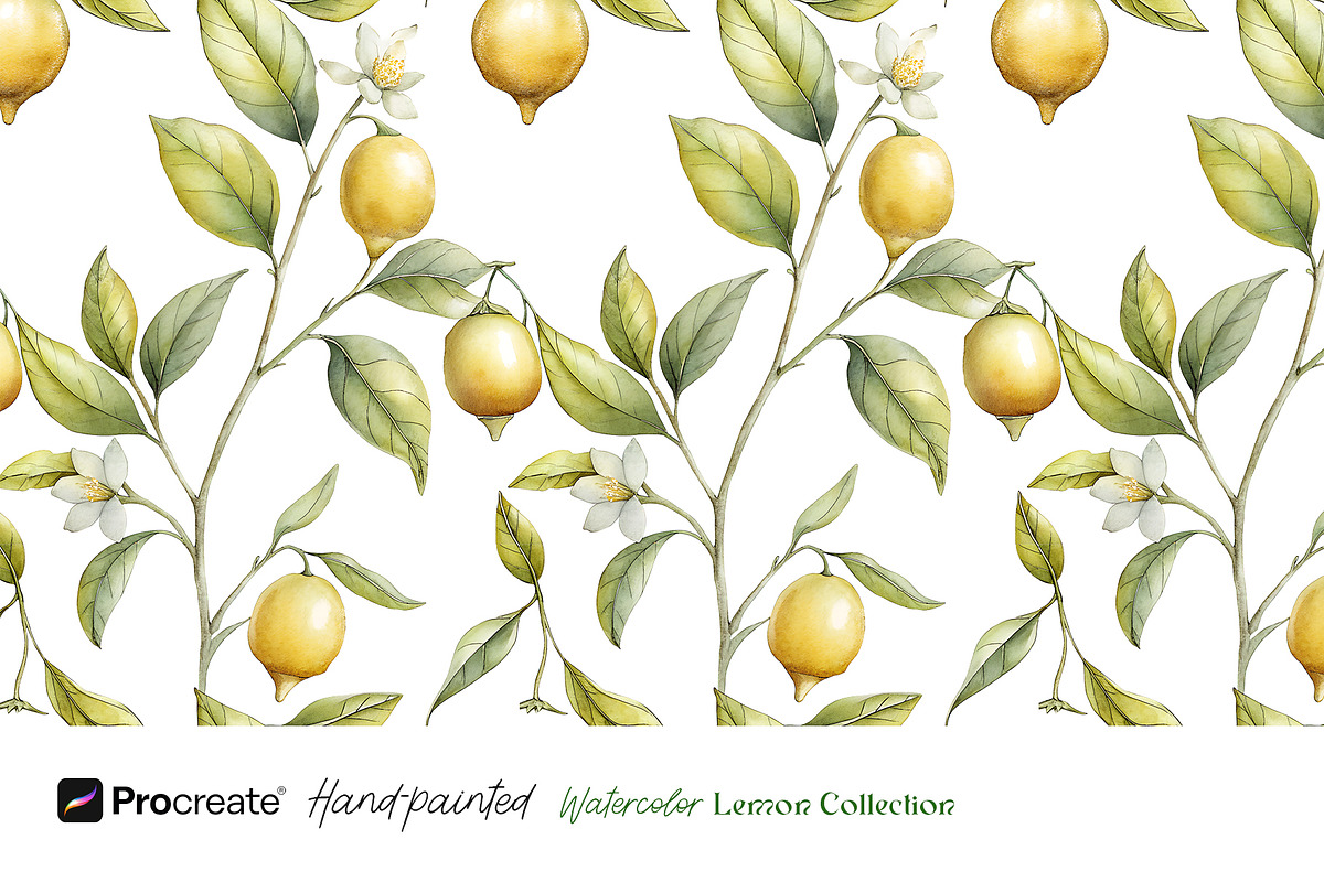 Watercolor Lemons Clipart & Pattern, an Object Graphic by crafty (Photo 5 of 15)