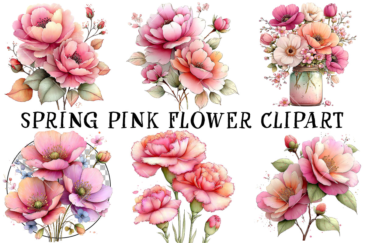 Spring Pink Flower Clipart, an Illustration by OK Design (Photo 2 of 6)