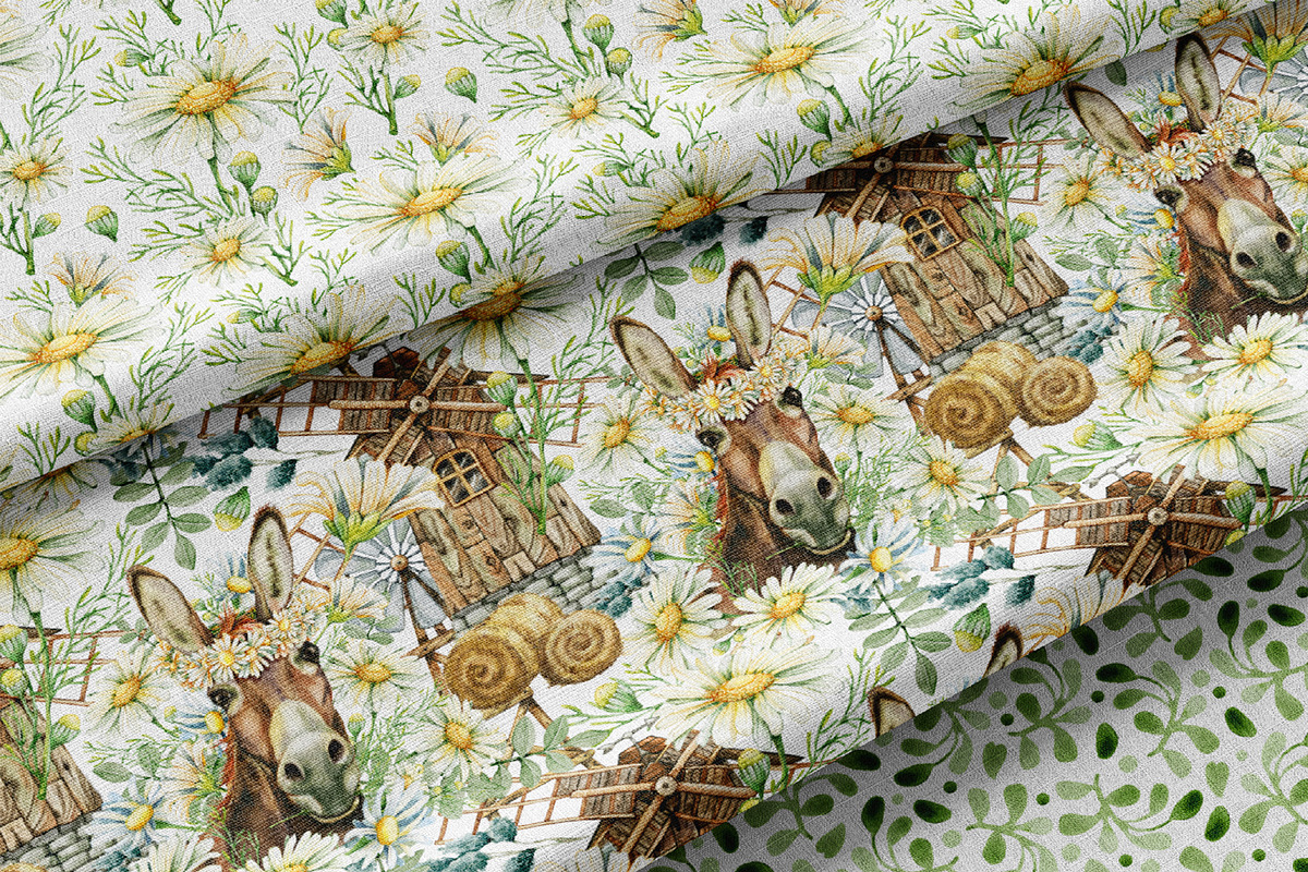 Donkey, farm animals, camomile, a Pattern Graphic by Artmanata (Photo 9 of 10)