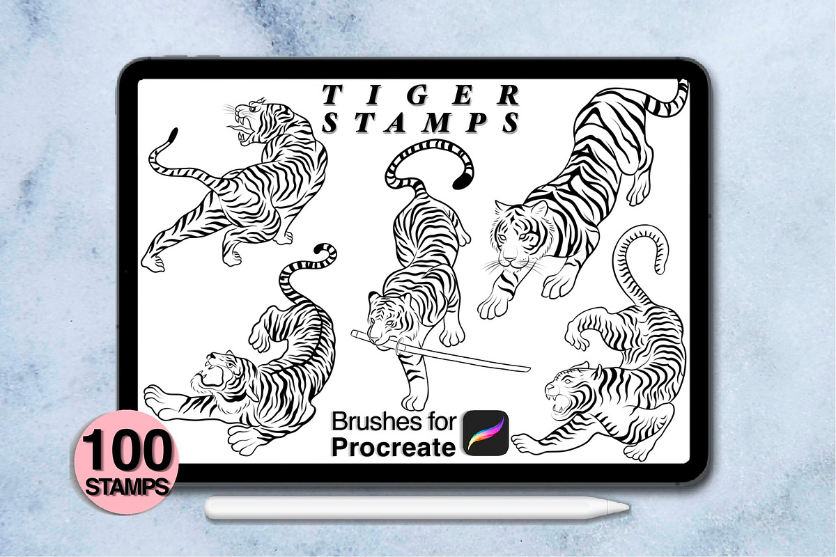 100 procreate tiger stamps, a Brush Add-On by Arts For Peace (Photo 6 of 8)