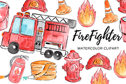 Watercolor firefighter clipart, an Illustration by Writelovely (Thumbnail 1 of 2)