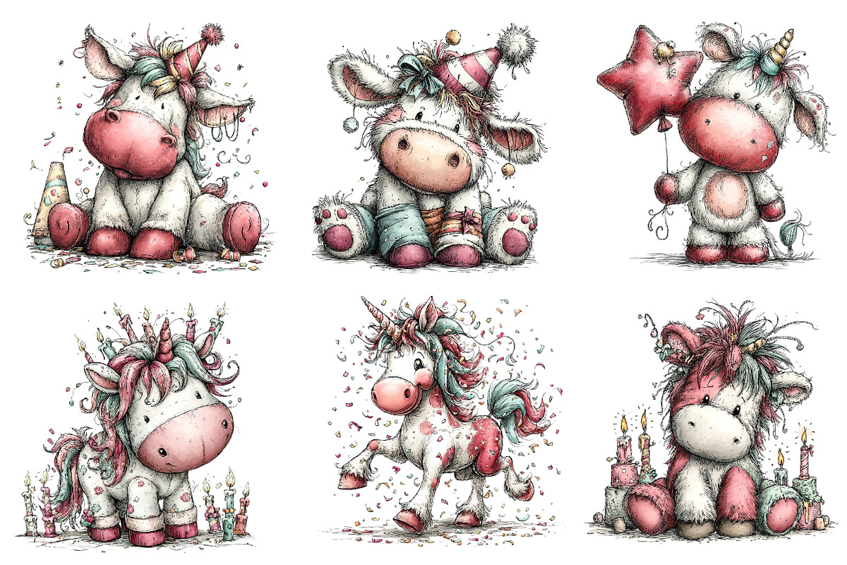 Whimsical Birthday Unicorn Clipart, an Illustration by Dream Creation (Photo 2 of 6)