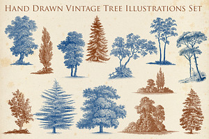 Hand Drawn Vintage Tree Set 1