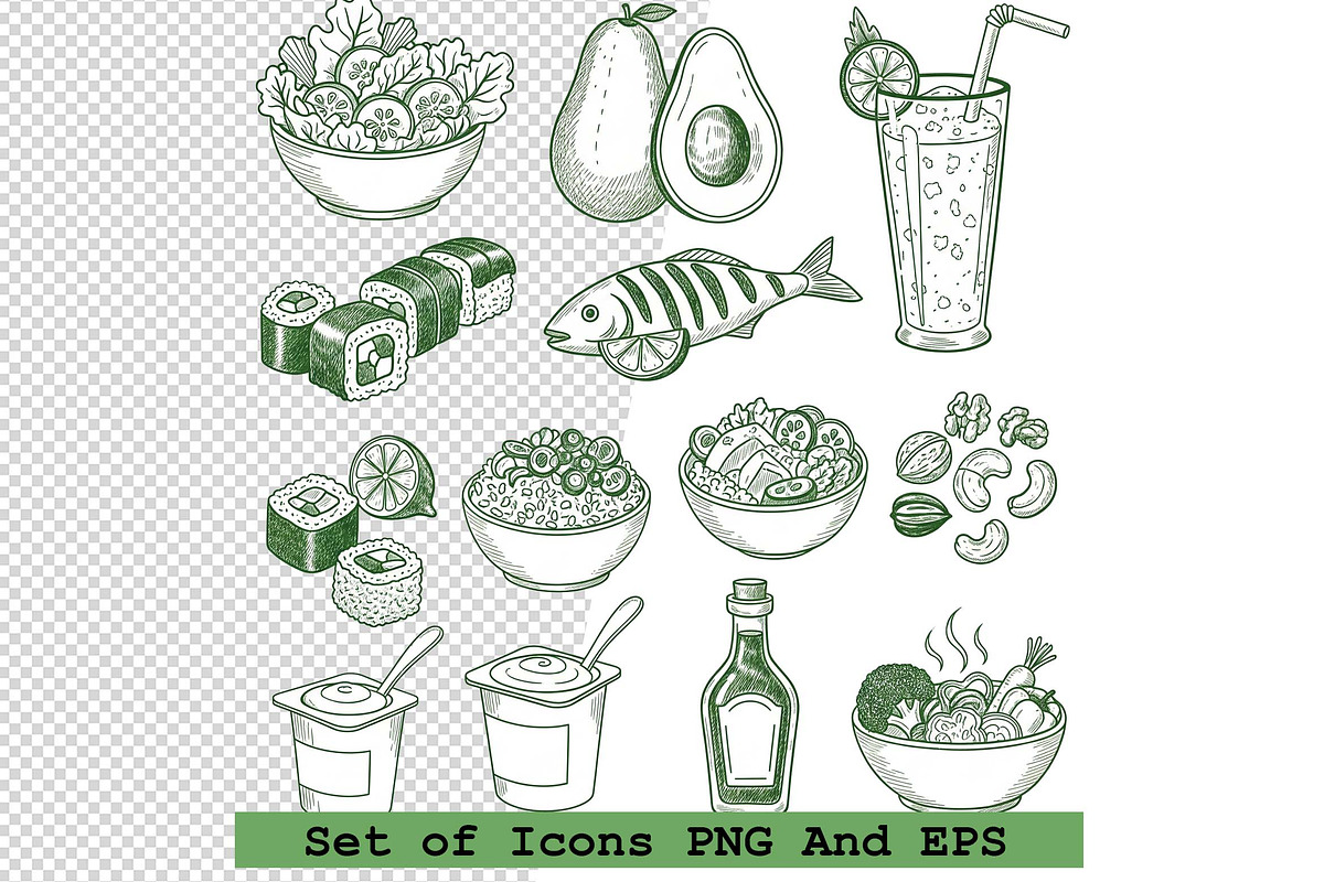 Set of healthy food icons vector, an Icon by one-touch