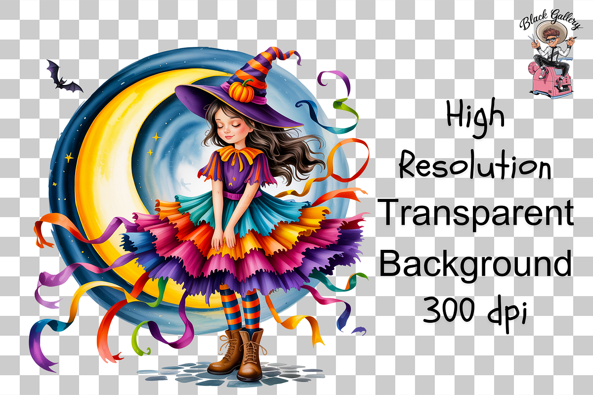 10 Colorful Autumn Witch PNG with Mo, an Illustration by Clipart Bloom (Photo 9 of 11)