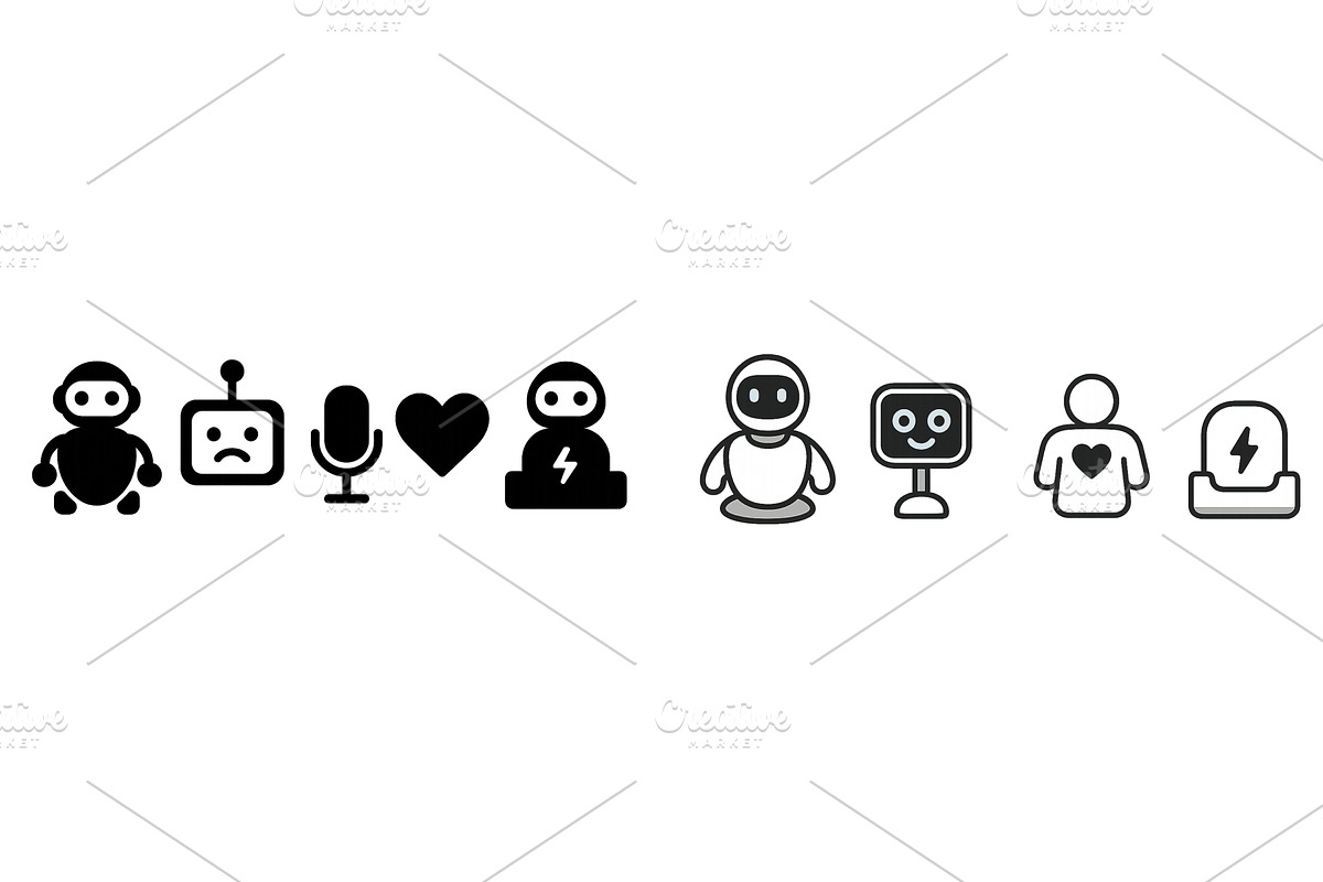 Various robot icons representing, a Technology Illustration by ZinetroN