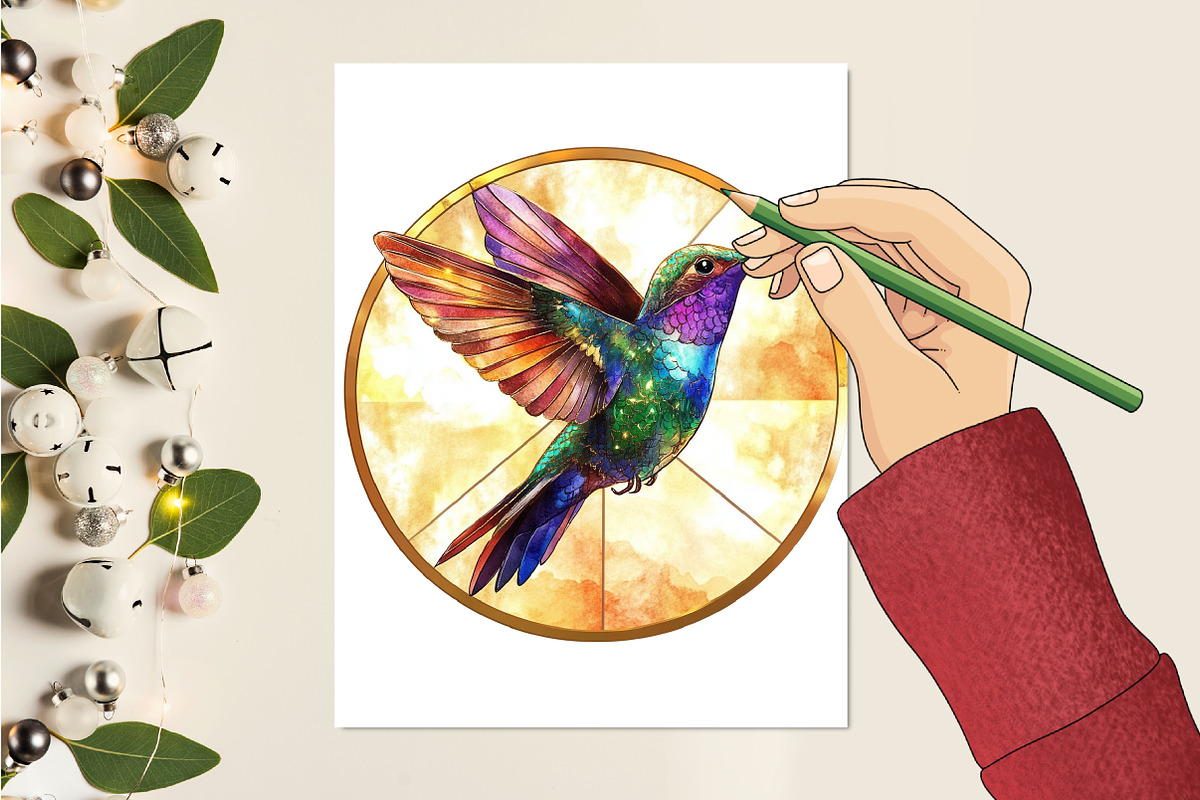 Hummingbird Round Stained Glass Png, an Illustration by RobertsArt (Photo 5 of 7)