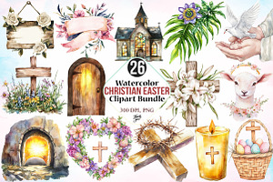 Watercolor Christian Easter Clipart, an Illustration by Canvas Craft