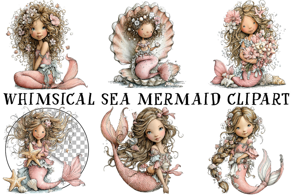 Whimsical Sea Mermaid Clipart, an Illustration by OK Design (Photo 2 of 6)