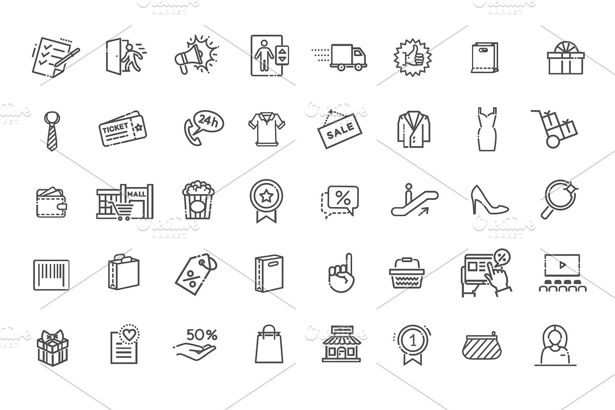 Shopping Malls, Retail Icons, an Outline Icon by Tettygreen (Photo 2 of 2)