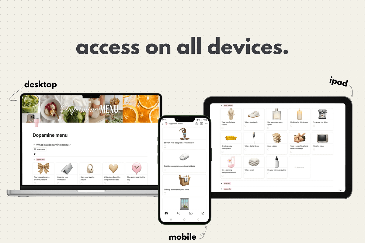 Dopamine menu - Notion template, an App Template by Iasan Design (Photo 4 of 6)