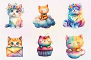 Adorable Rainbow Cute Cat Clipart, an Illustration by CreationArt (Thumbnail 2 of 9)
