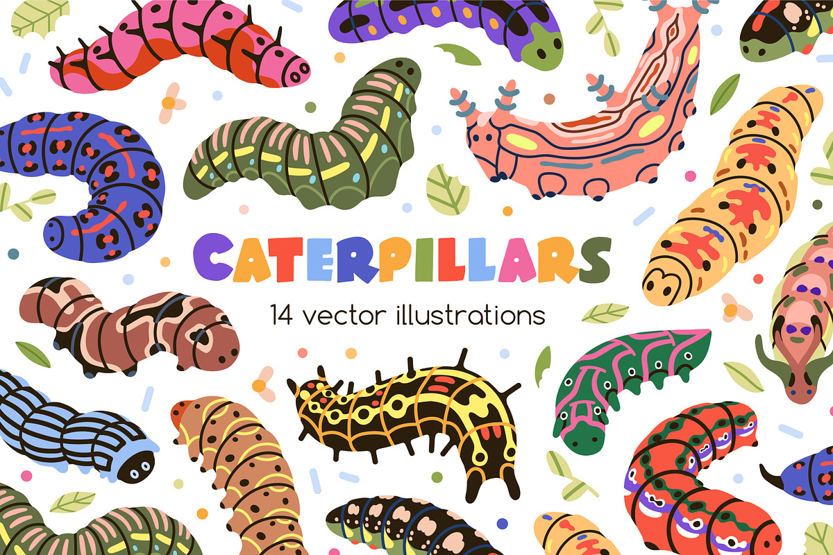 Cute caterpillars, funny larvas set, an Animal Illustration by Good Studio (Photo 1 of 8)